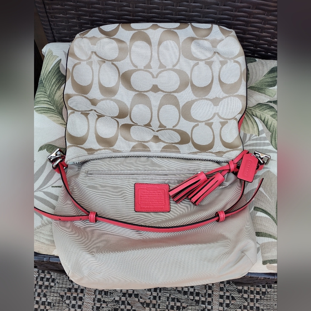 NWT Coach Legacy Signature Courtney Hobo Bag Khaki and Coral Style #22392 - Picture 13 of 15